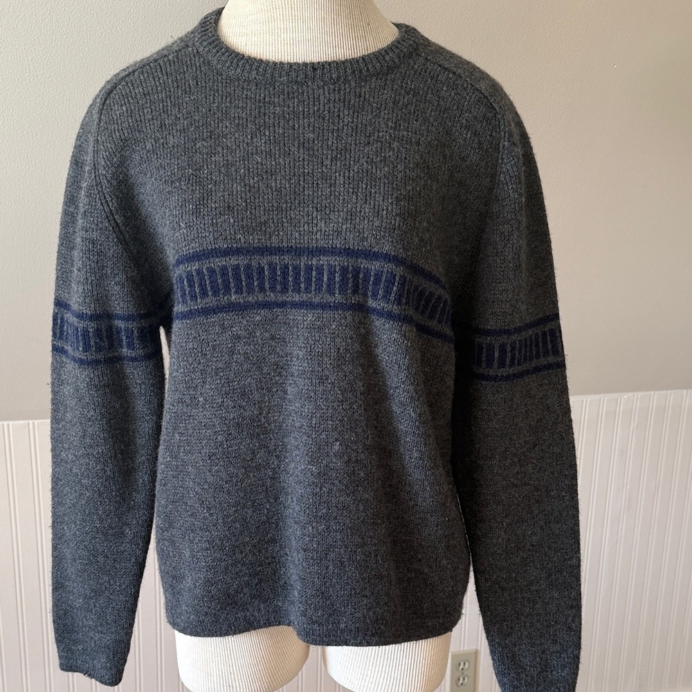 J. Crew Charcoal Sweater with Navy Stripes
